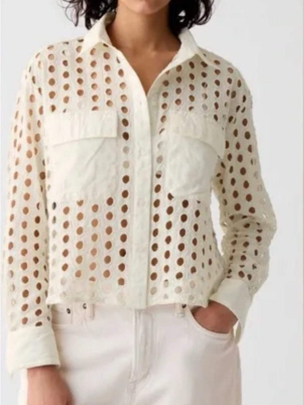GAP Ivory Eyelet Holes Button-Up Blouse